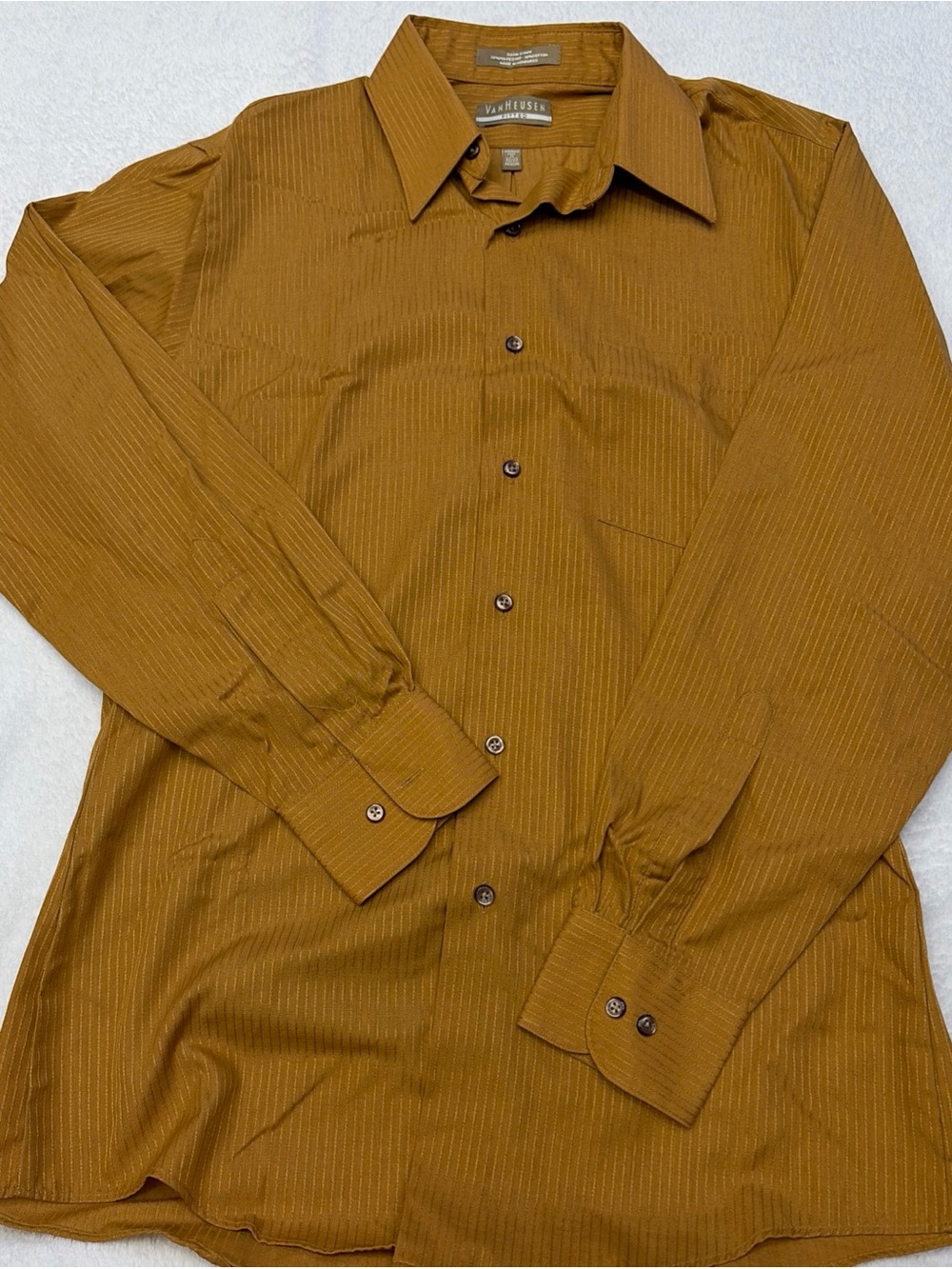 Van Heusen Men's Mustard Brown Pinstripe Dress Shirt